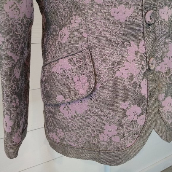 Woman's Lourdes Chavez Lavender and Gray Floral Wool Blazer- Size 8 - Picture 4 of 12